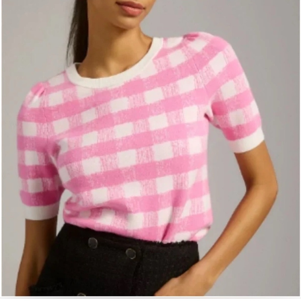 Maeve Pink and White Checkered Sweater Size Medium